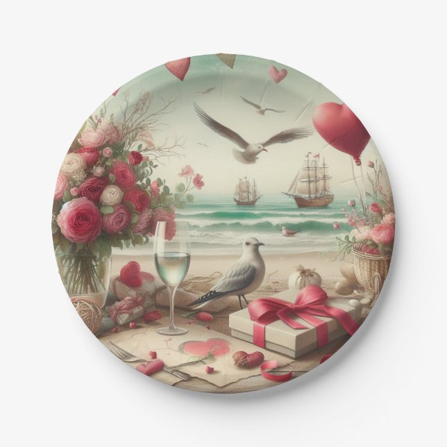 Coastal/Nautical Valentine's day  Paper Plate (Front)