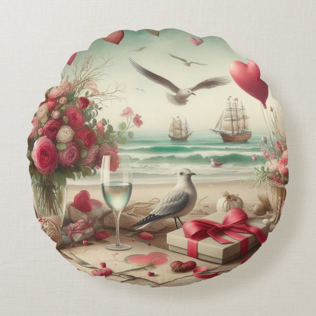 Coastal/Nautical Valentine's day  Round Cushion (Front)