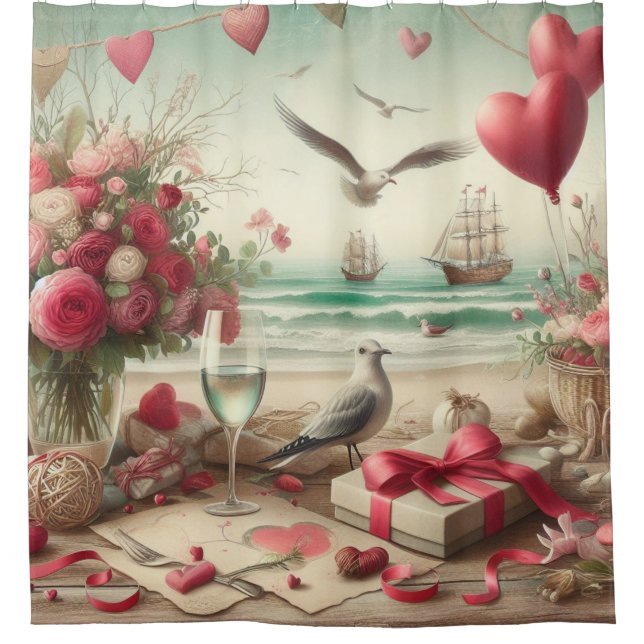 Coastal/Nautical Valentine's day  Shower Curtain (Front)