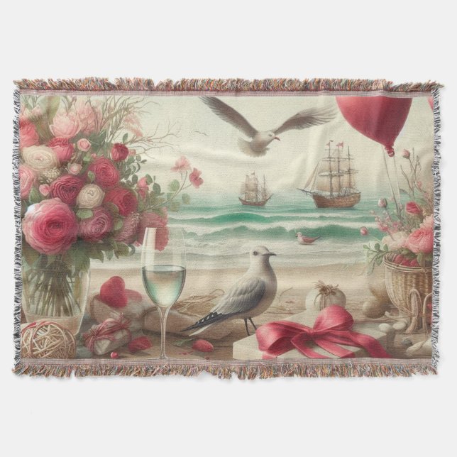 Coastal/Nautical Valentine's day  Throw Blanket (Front)