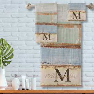 Coastal Nautical Weathered Summer Beach Wood  Bath Towel Set