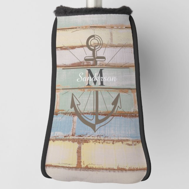 Coastal Nautical Weathered Summer Beach Wood Golf Head Cover (Rotate 90)