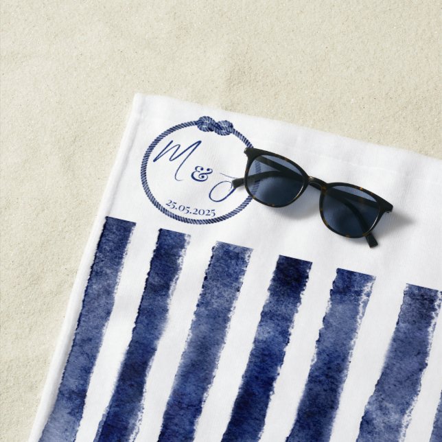 Coastal Nautical Wedding Beach Towel (In Situ)