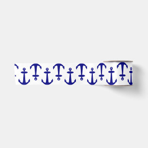 Coastal Nautical White Blue Anchor Pattern Satin Ribbon