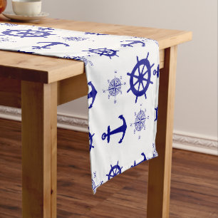 Coastal Nautical White Blue Sailing Pattern Medium Table Runner