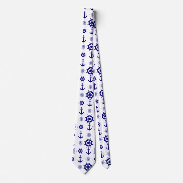 Coastal Nautical White Blue Sailing Pattern Tie (Front)