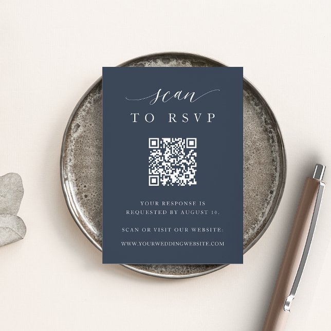 Coastal Navy QR Code Wedding RSVP Enclosure Card (Creator Uploaded)