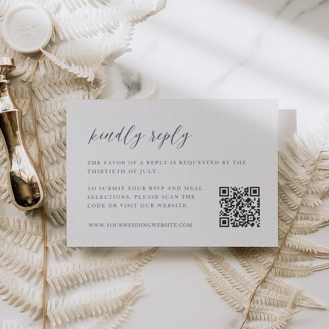 Coastal Navy & White Wedding QR Code RSVP Card (Creator Uploaded)