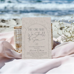Coastal Neutral Beige Sea You Soon Gender Reveal Invitation