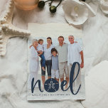 Coastal Noel | Holiday Photo Card<br><div class="desc">Chic coastal style holiday card adds beachy flair to your Christmas greetings. Perfect for sharing a vacation photo, or for families who live in coastal, tropical, warm weather or island locales, this elegant design features your favourite vertical or portrait orientated photo with "noel" overlaid in coastal blue lettering and a...</div>
