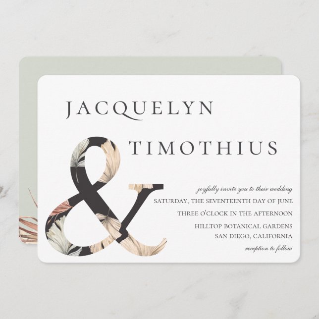 Coastal Oasis Boho-Chic Ampersand Wedding Invitation (Front/Back)