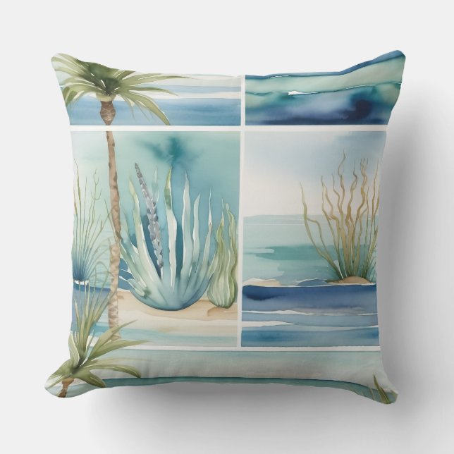 Coastal Oasis Watercolor Decor Cushion (Front)