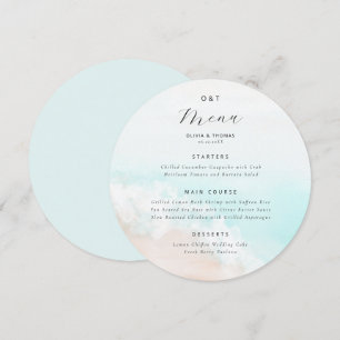 Coastal Ocean Beach Blue Aqua Wave Round Wedding Menu