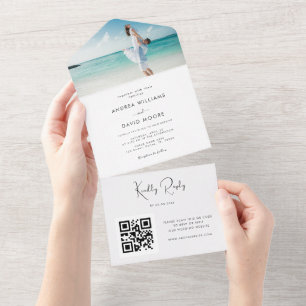 Coastal Ocean Beach Teal Sea Lake Photo Wedding All In One Invitation