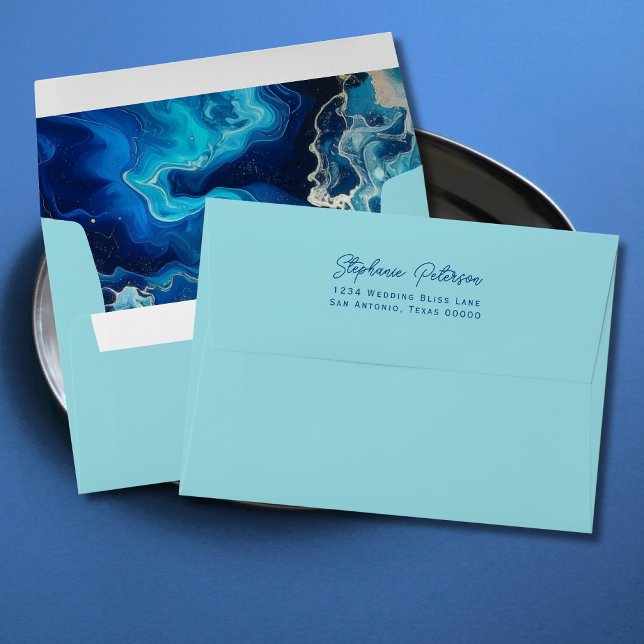 Coastal Ocean Blue Marbled Return Address Envelope (Creator Uploaded)