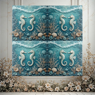 Coastal Ocean Coral Reef Sea Foam Seahorse Couple  Tile