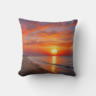 Coastal Ocean Purple Orange Sunset Throw Pillow