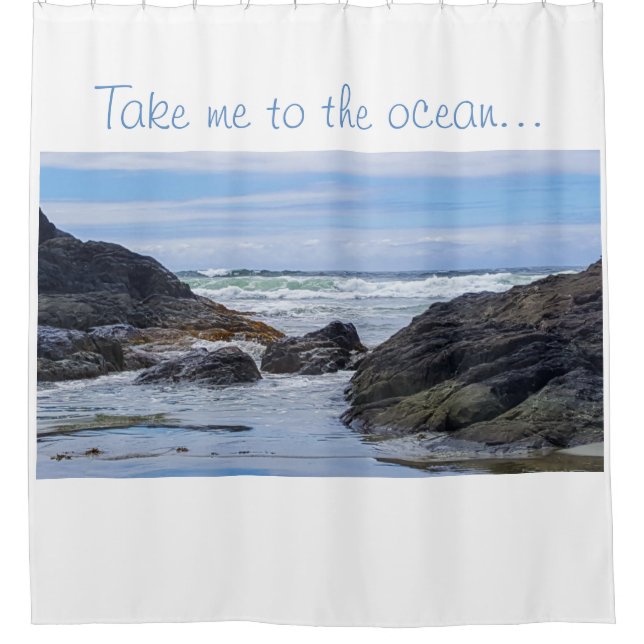 Coastal Ocean Rock Shore Rolling Waves Personalise Shower Curtain (Front)