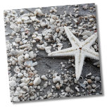 Coastal Ocean Sea Shell Pattern Tile<br><div class="desc">Beautiful print made up of tons of seashell bits and rocks, and featuring a white starfish! Perfect for the beach lover, nautical theme, or a summer pattern. Has a bit of a black and white vibe because of the colours. Whether you want to use this tile as a little coaster...</div>