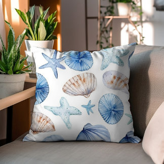 Coastal Ocean Seashell Throw Pillow