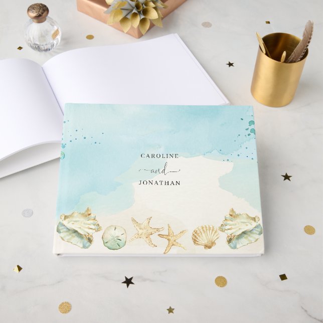  Coastal Ocean Shells Destination Beach Wedding Guest Book (Front Open)