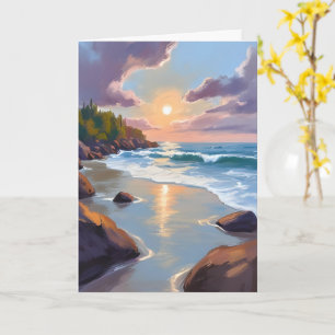 Coastal Ocean Shore Beach Watercolor Painting Card