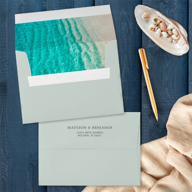 Coastal Ocean Summer Beach Destination Wedding Envelope (Creator Uploaded)