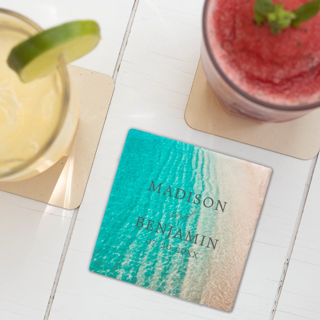 Coastal Ocean Summer Beach Destination Wedding Stone Coaster (Creator Uploaded)
