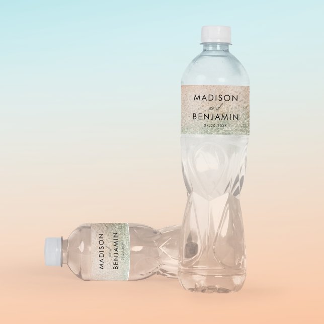 Coastal Ocean Summer Beach Destination Wedding Water Bottle Label (Creator Uploaded)