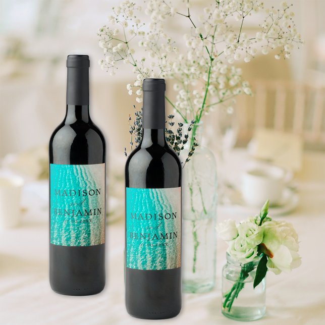 Coastal Ocean Summer Beach Destination Wedding Wine Label (Creator Uploaded)