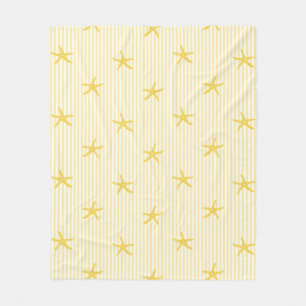 Coastal Ocean Tides Starfish Stripe Lemon Yellow Fleece Blanket