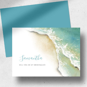 Coastal Ocean Waves Watercolor Bridesmaid Cards