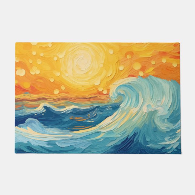 Coastal Oil Painting Sun and Waves Doormat (Front)