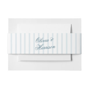 Coastal Old Money Blue Pinstripe Wedding Invitation Belly Band