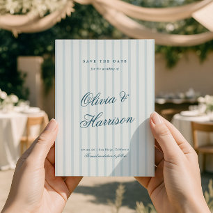 Coastal Old Money Blue Stripe Save The Date Card