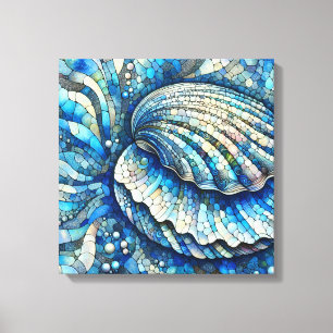 Coastal Open Clam Shell Mosaic Design In Blues Canvas Print