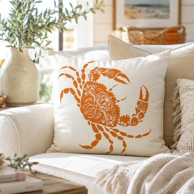 Coastal Orange Crab Beach House  Cushion (Creator Uploaded)