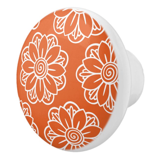 Coastal Orange Floral Ceramic Drawer Pull  (Right)