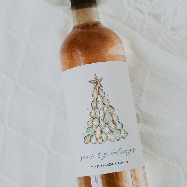 Coastal Oyster Christmas Tree Wine Label (Creator Uploaded)