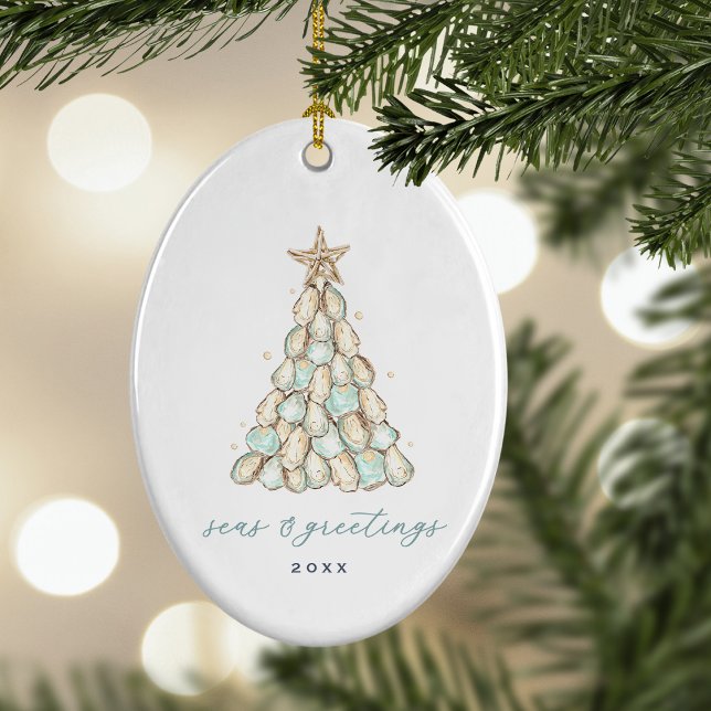 Coastal Oyster Shell Christmas Photo Ceramic Tree Decoration (Creator Uploaded)