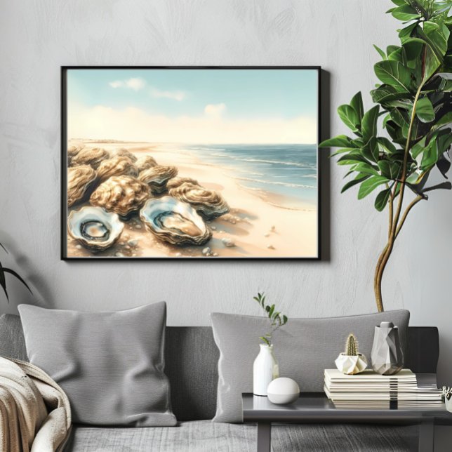 Coastal Oyster Shells Watercolor Beach Landscape  Poster (Creator Uploaded)