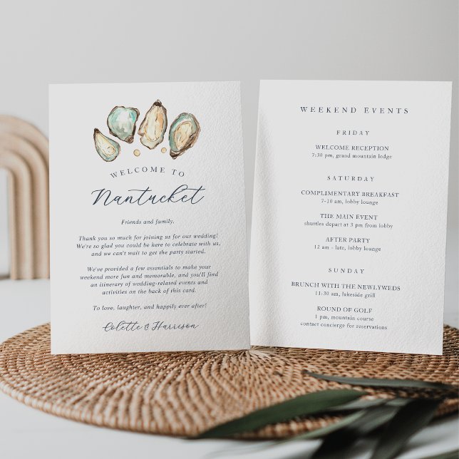 Coastal Oyster Wedding Welcome Letter & Itinerary (Coastal wedding welcome letter and itinerary)
