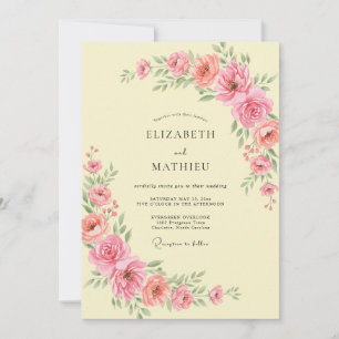 Coastal Pale Yellow Peony Wedding Invitation