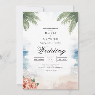 Coastal Palm Breeze Beach Wedding Invitation