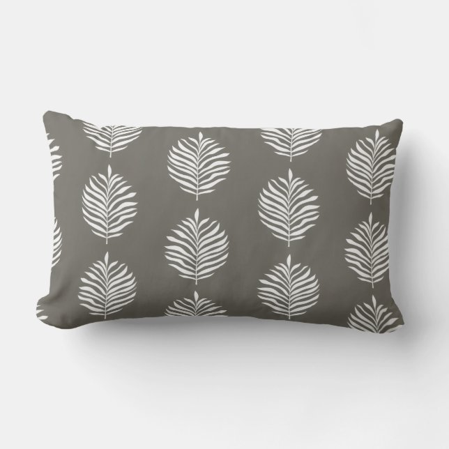 Coastal Palm Leaf Pattern Dusty Olive Lumbar Cushion (Front)