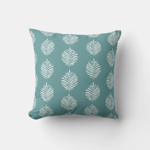 Coastal Palm Leaf Pattern Dusty Turquoise Cushion