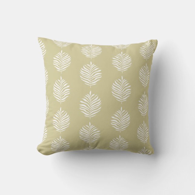 Coastal Palm Leaf Pattern Dusty Yellow Cushion (Front)