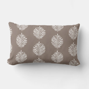 Coastal Palm Leaf Pattern Taupe Grey Lumbar Cushion