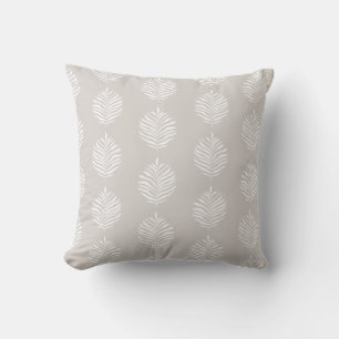 Coastal Palm Leaf Pattern White Sand Cushion