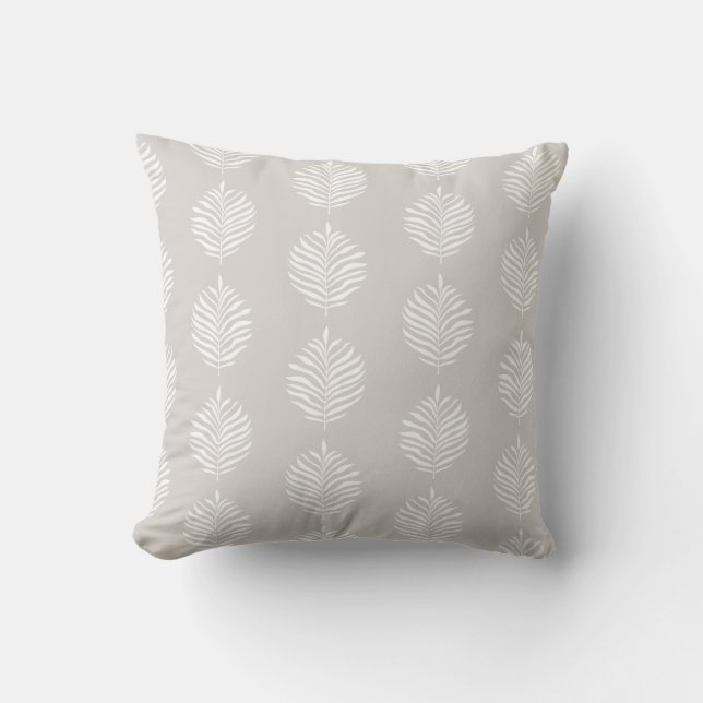 Coastal Palm Leaf Pattern White Sand Cushion (Front)